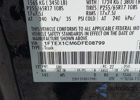 2013 Ford F-150 Xlt from USA, damaged, VIN 1FTEX1CM6DFE08799